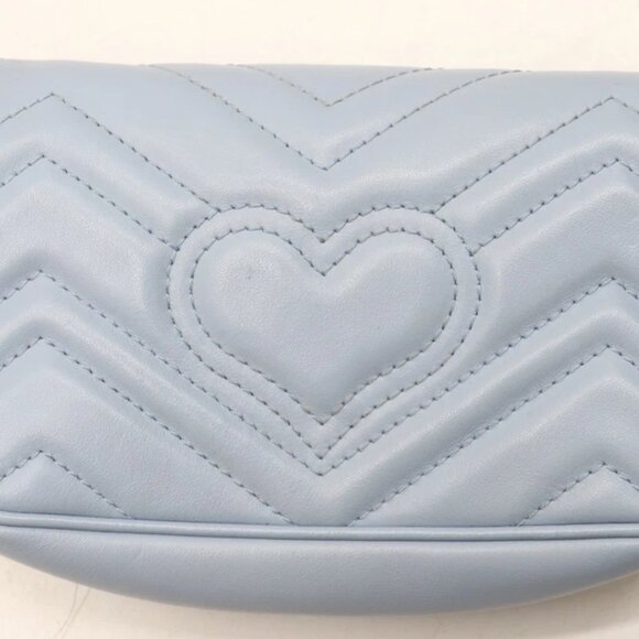 Gucci Calfskin Matelasse Super Mini GG Marmont Shoulder Bag - Light Blue - Picture 9 of 16
